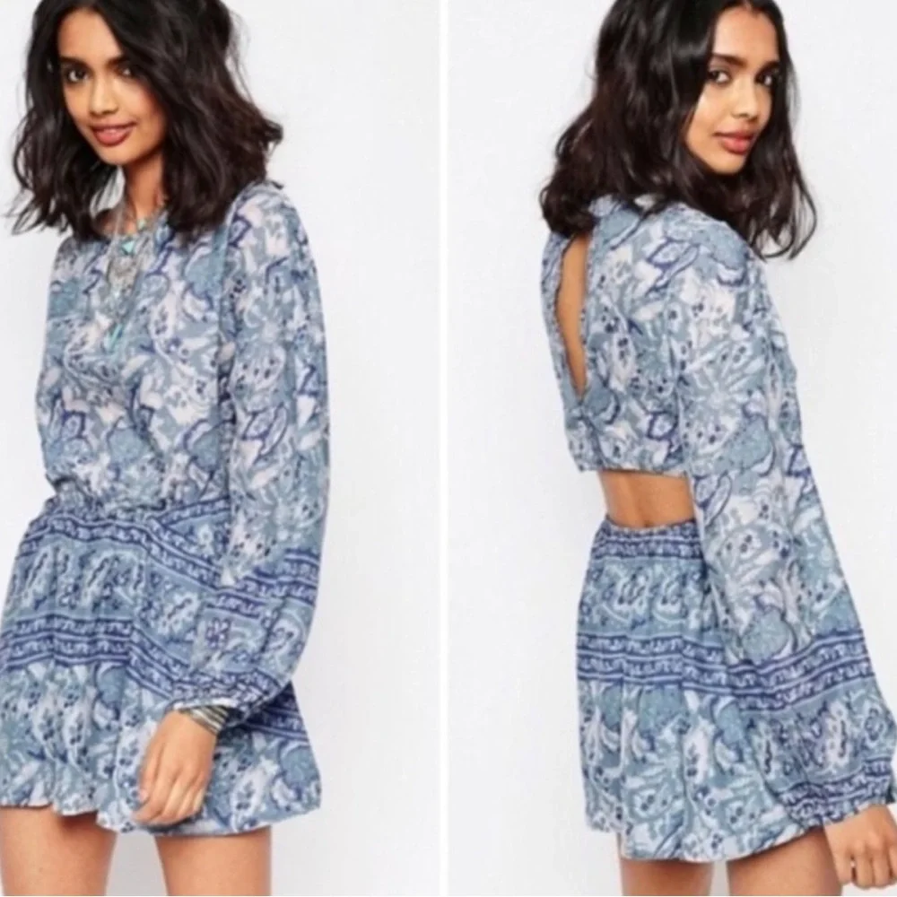 Free People Silver Sun Mini Dress Boho Festival Beach Party - Picture 2 of 15